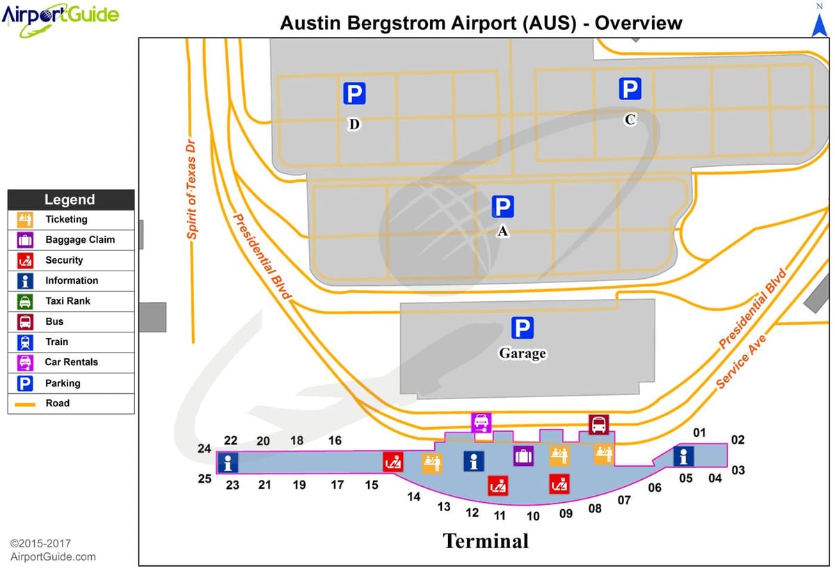 Usa. kgm Bergstrom ระหว่างประเทศสนามบินแผนที่